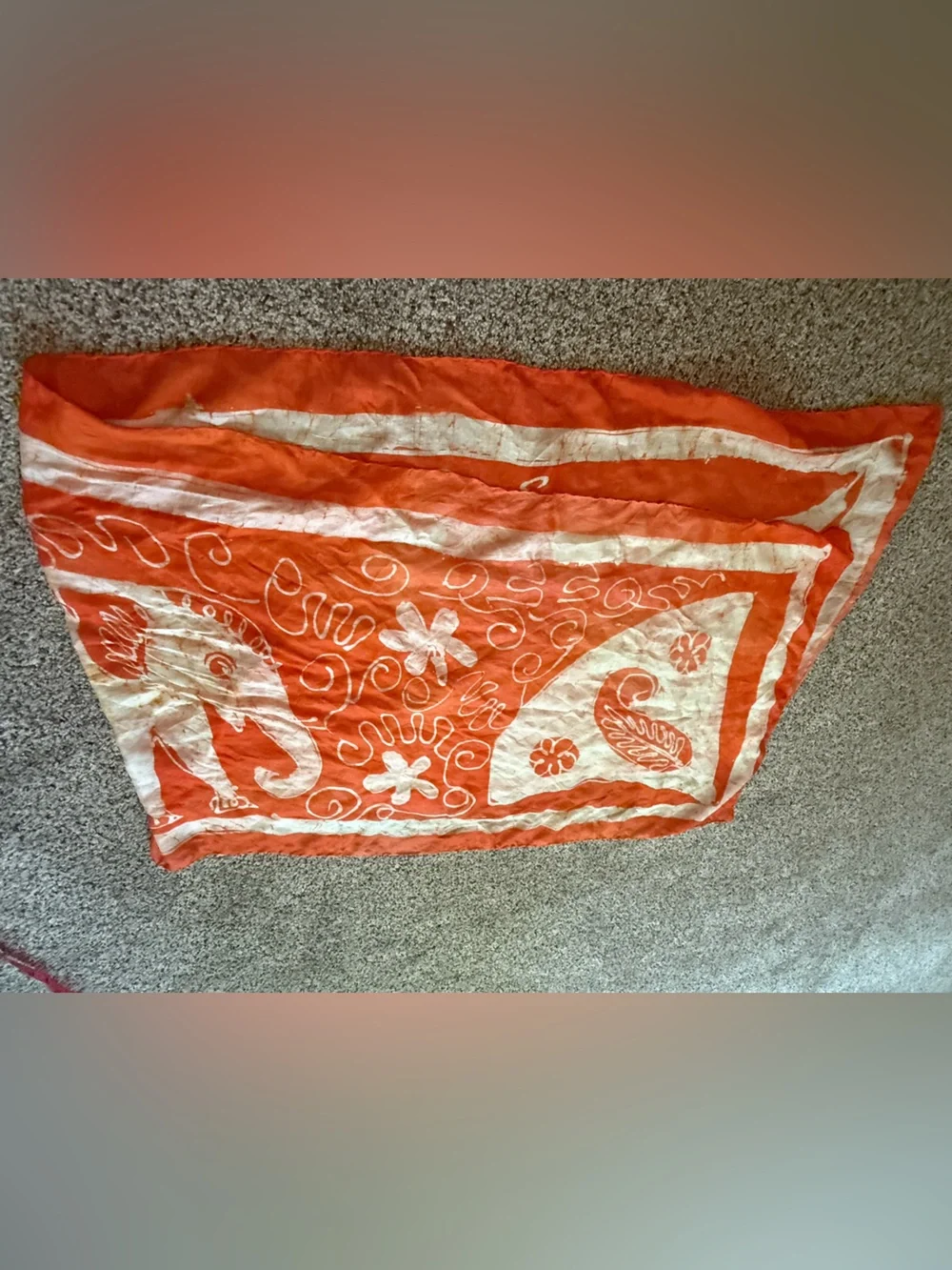 100% silk Orange Elephant Print Scarf - Lightweight Accessory made in India